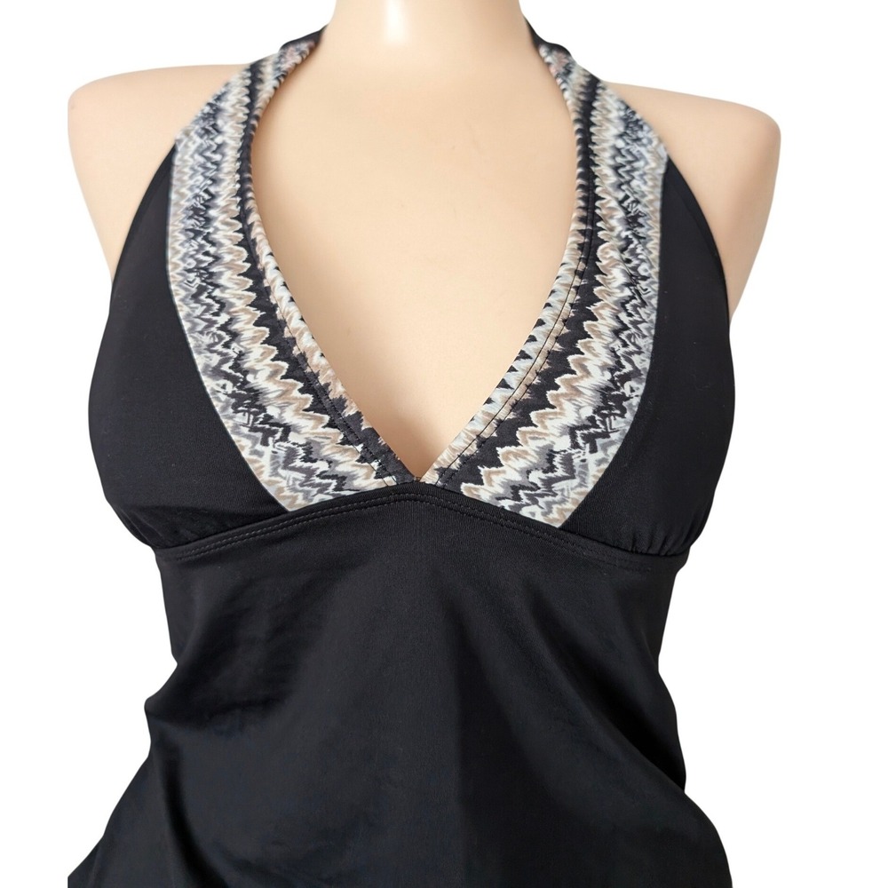 Athleta Halter Tankini Swimsuit Small Black 2 Piece Built In Cups Empire Waist - Picture 3 of 8